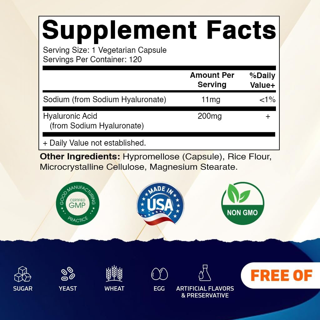 Vitamatic High Potency Hyaluronic Acid 200 mg, 120 Vegetable Capsules