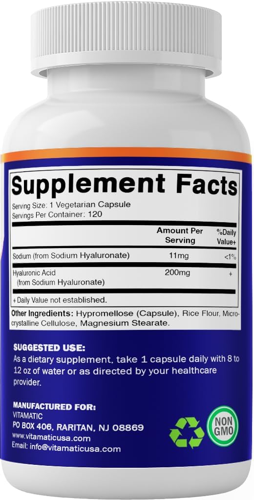 Vitamatic High Potency Hyaluronic Acid 200 mg, 120 Vegetable Capsules