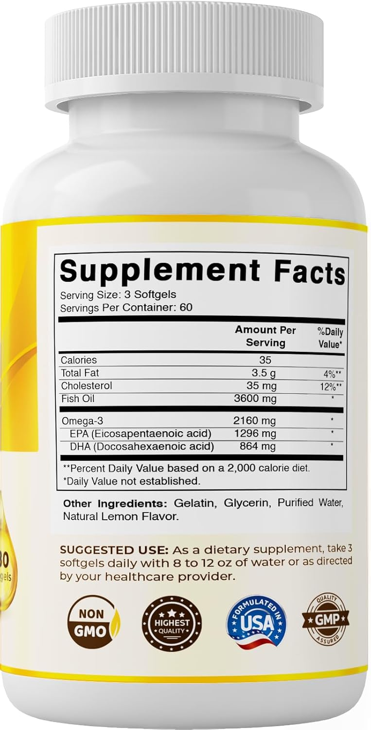 Vitamatic Omega-3 Fish Oil Natural Lemon, 180 Softgels