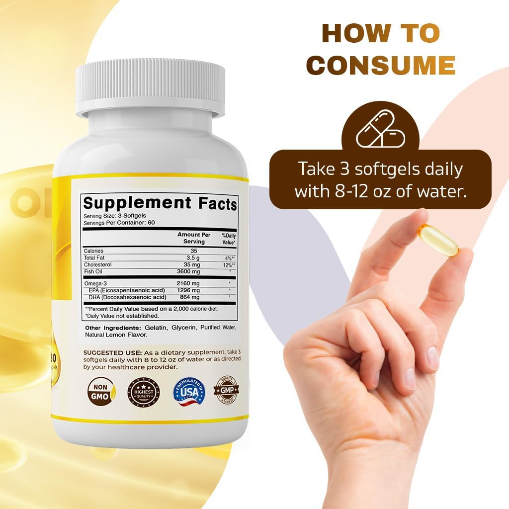 Vitamatic Omega-3 Fish Oil Natural Lemon, 180 Softgels
