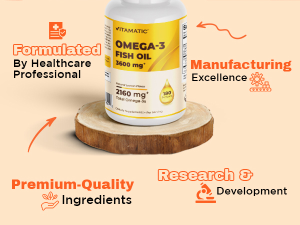 Vitamatic Omega-3 Fish Oil Natural Lemon, 180 Softgels