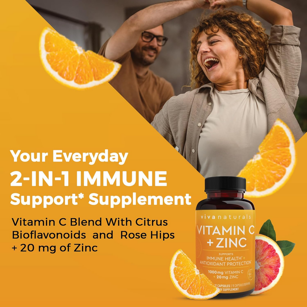 Viva Naturals Vitamin C and Zinc - 1000mg Vitamin C with Zinc 20mg - 250 count