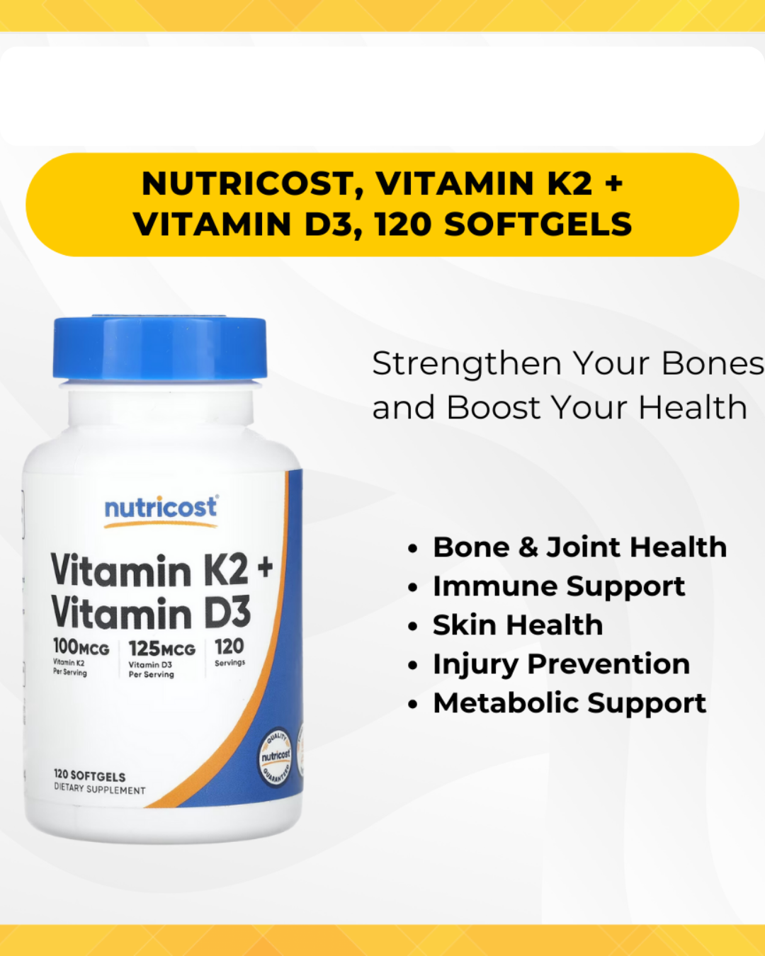 Nutricost Vitamin K2 + Vitamin D3 120 Softgels