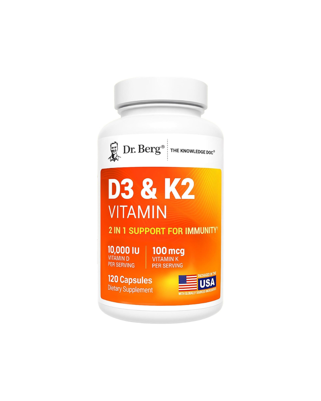 Dr. Berg Maximum Strength 2-in-1 Vitamin D3 K2 10,000 IU - 120 Capsules