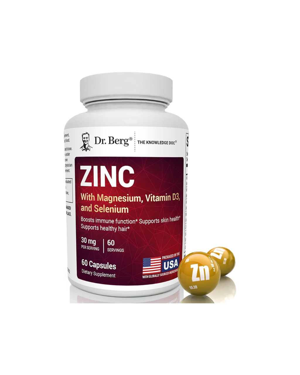 Dr Berg Zinc with Magnesium, Vitamin D3 and Selenium 30 mg of Zinc – 60 vegetable capsules