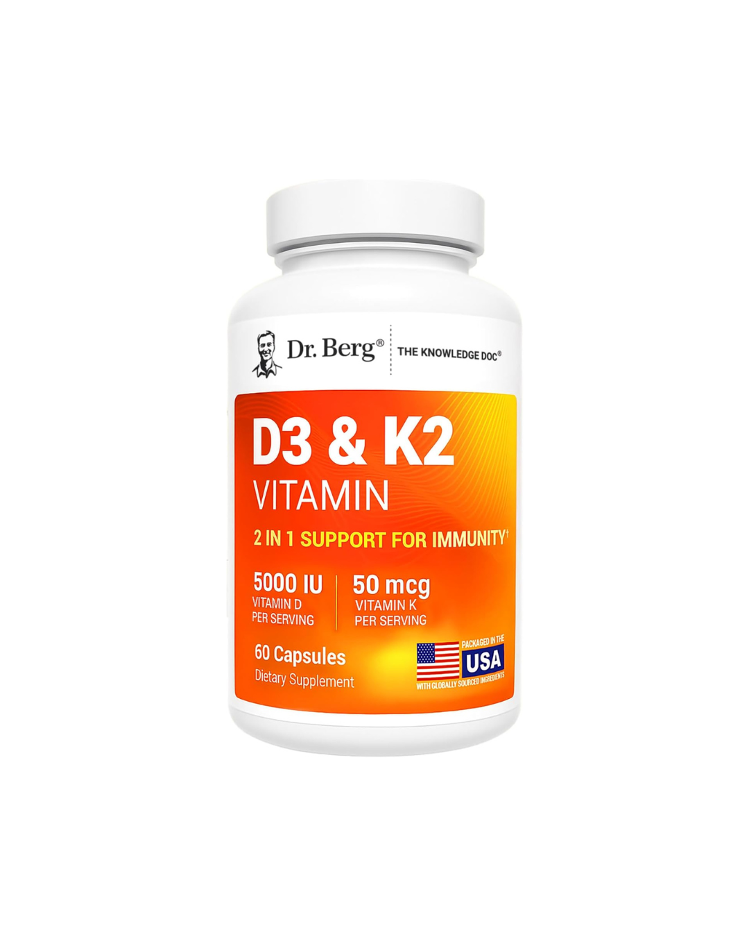 Dr. Berg Maximum Strength 2-in-1 Vitamin D3 K2 5000 IU - 60 Capsules