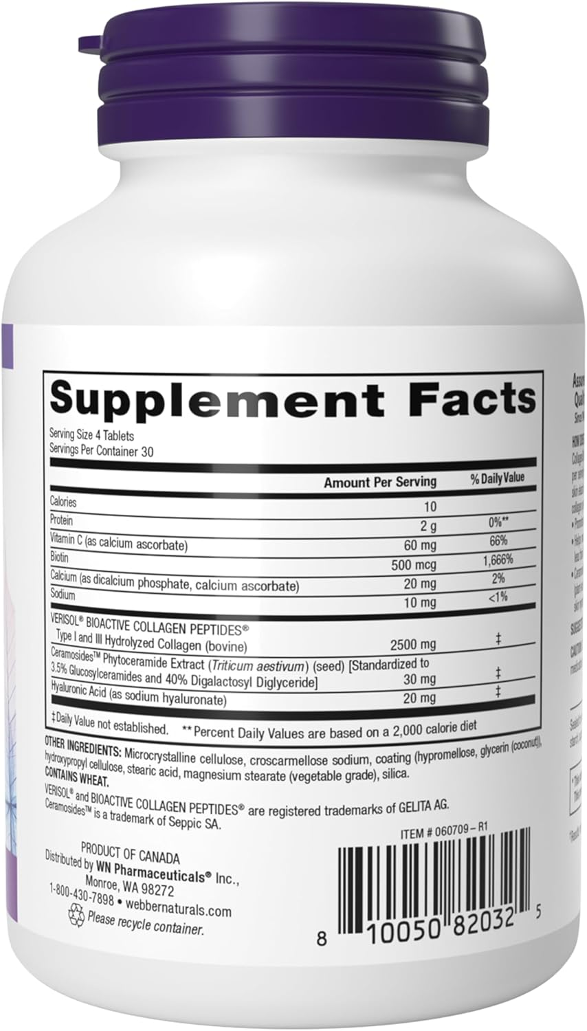 Webber Naturals Collagen30 with Ceramides Bioactive Collagen Peptides™, 120 Ct