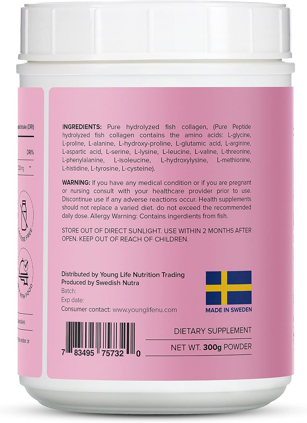 Young Life Pure Marine Collagen Peptides Type 1 & 3 Unflavored Powder 300g
