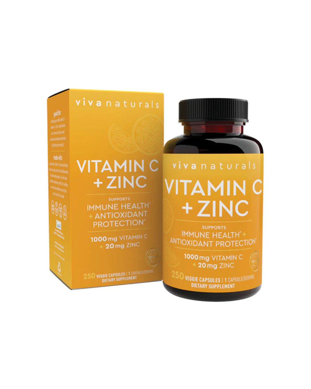 Viva Naturals Vitamin C and Zinc - 1000mg Vitamin C with Zinc 20mg - 250 count