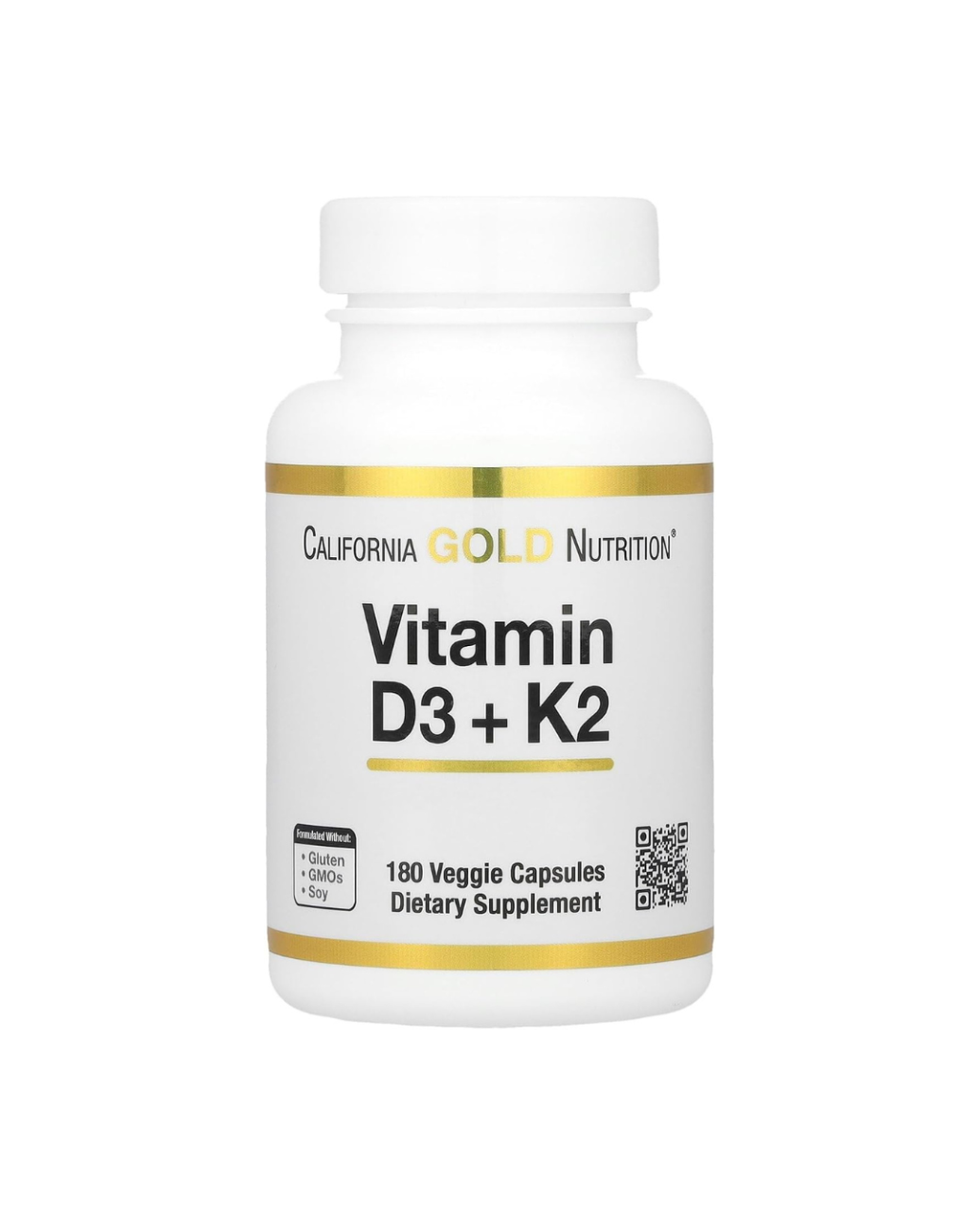 California Gold Nutrition Vitamin D3 + K2 as MK-7 180 Veggie Capsules