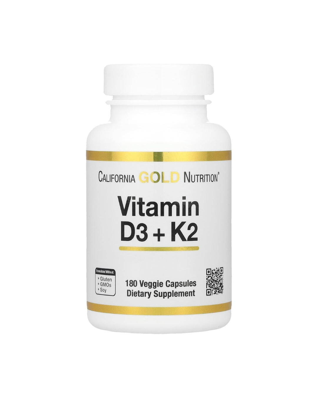 California Gold Nutrition Vitamin D3 + K2 as MK-7 180 Veggie Capsules