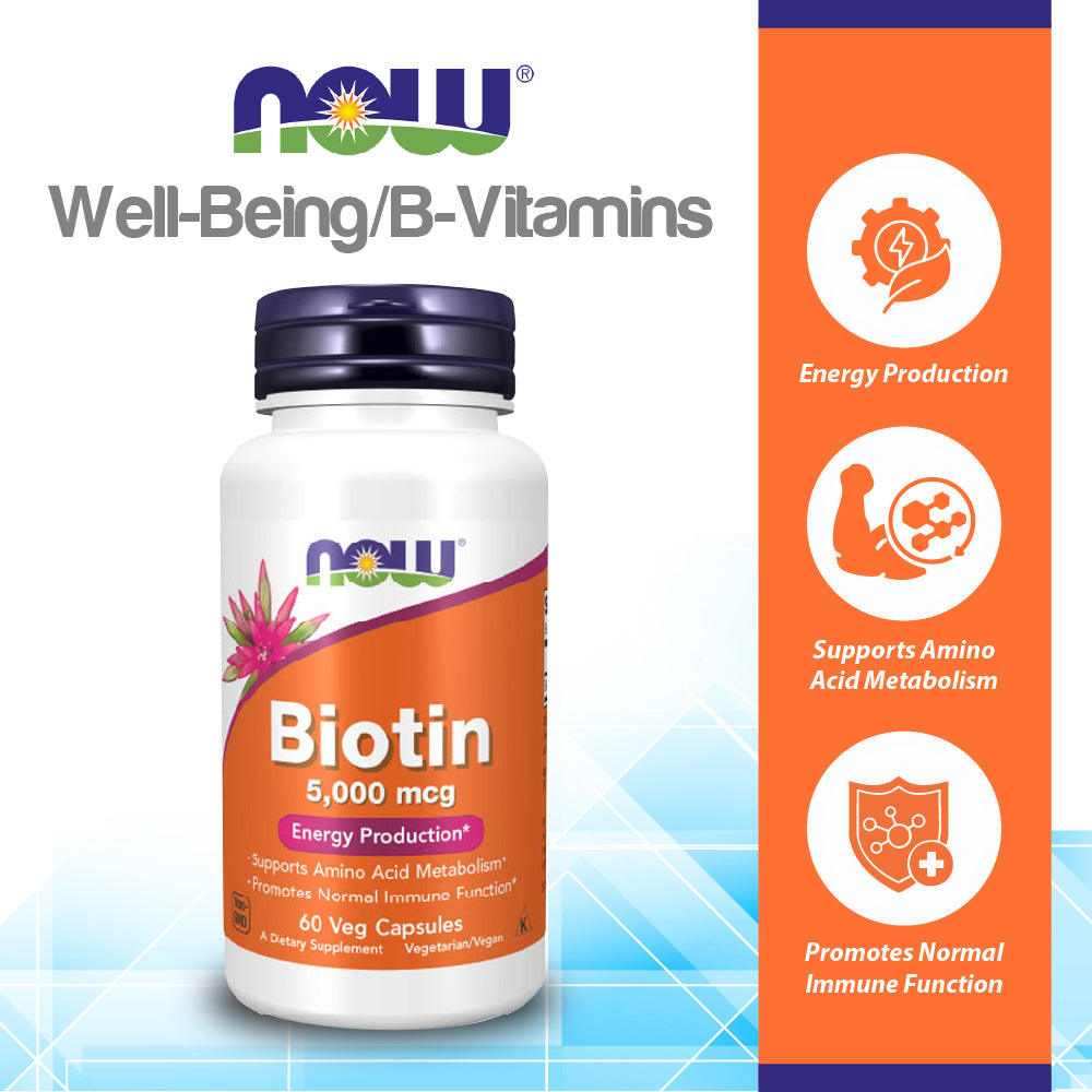 NOW Foods Biotin 5000 mcg Capsules, 120 Count
