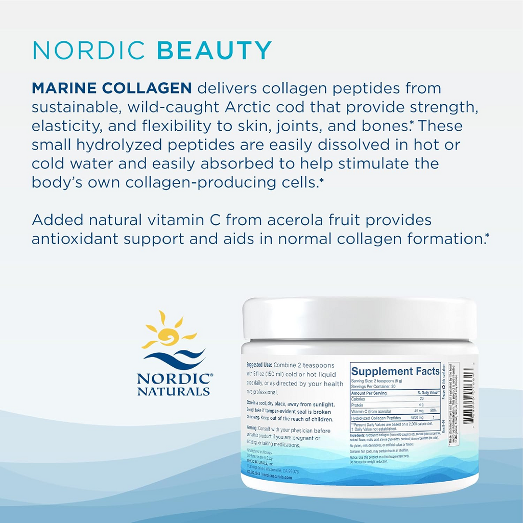 Nordic Naturals Nordic Beauty Marine Collagen Powder, Strawberry - 5.29 Ounces