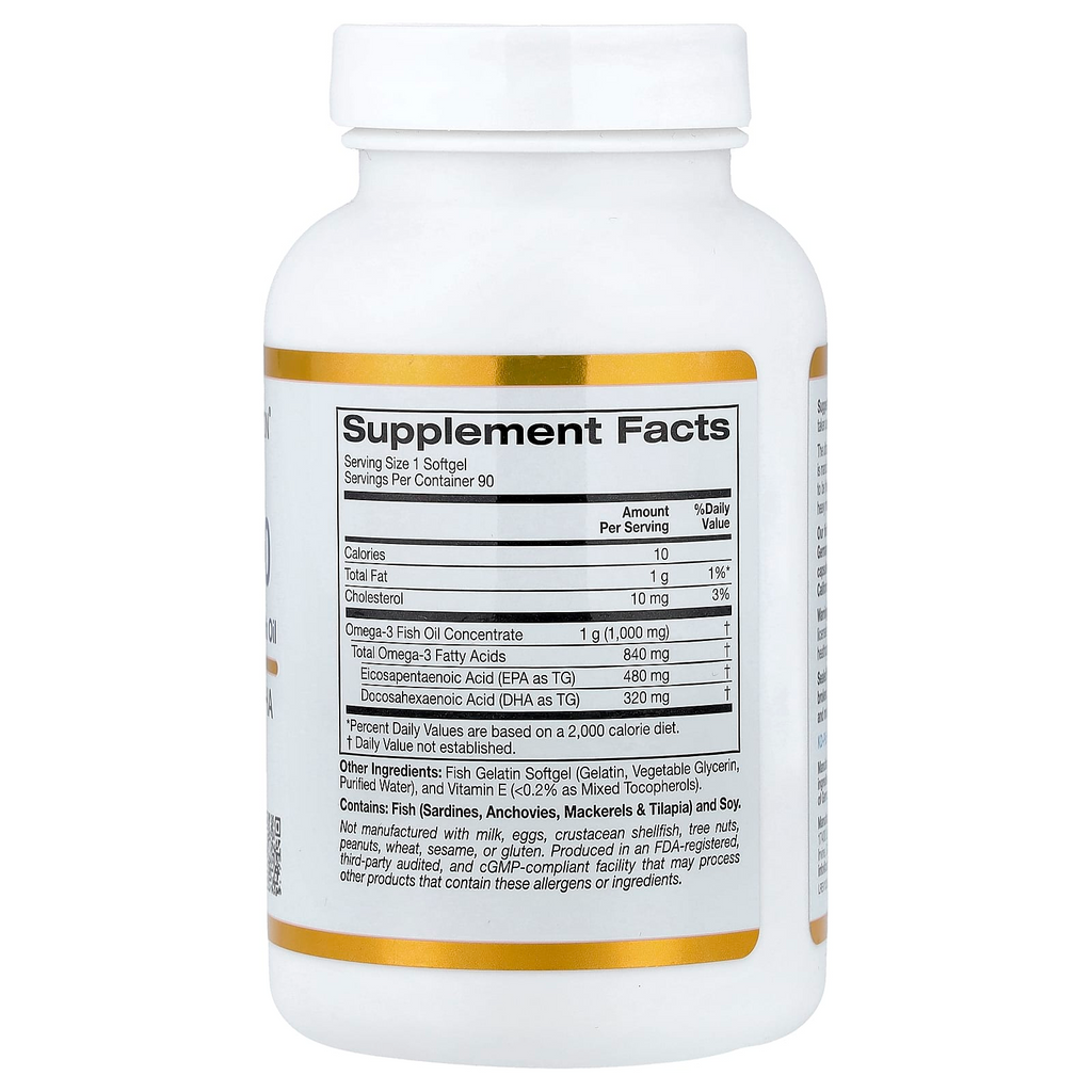 California Gold Nutrition Omega 800 Ultra-Concentrated Omega-3 Fish Oil 90 Softgels