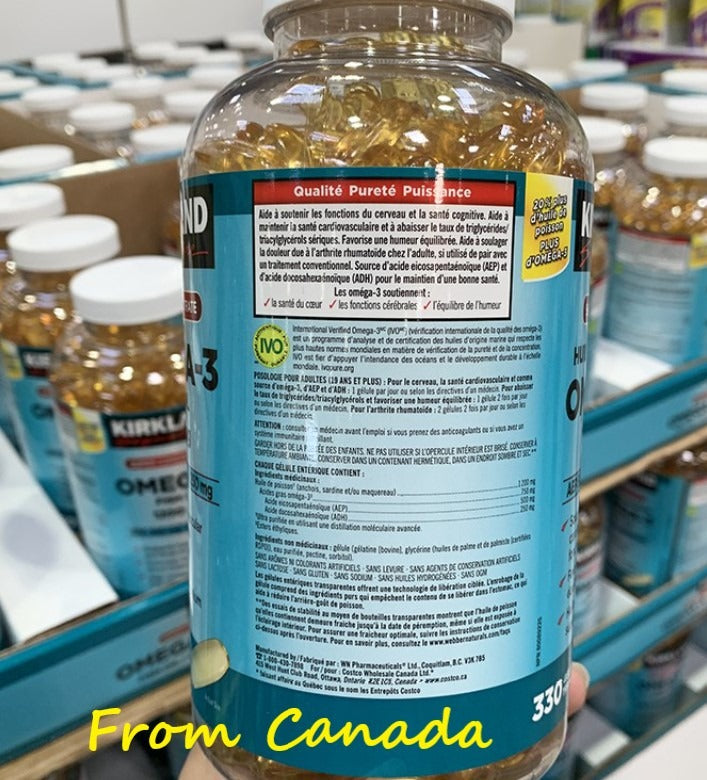 Kirkland Signature Super Concentrate Omega-3 Fish Oil 1200mg, EPA 500/DHA 250mg, 330 Clear enteric softgels
