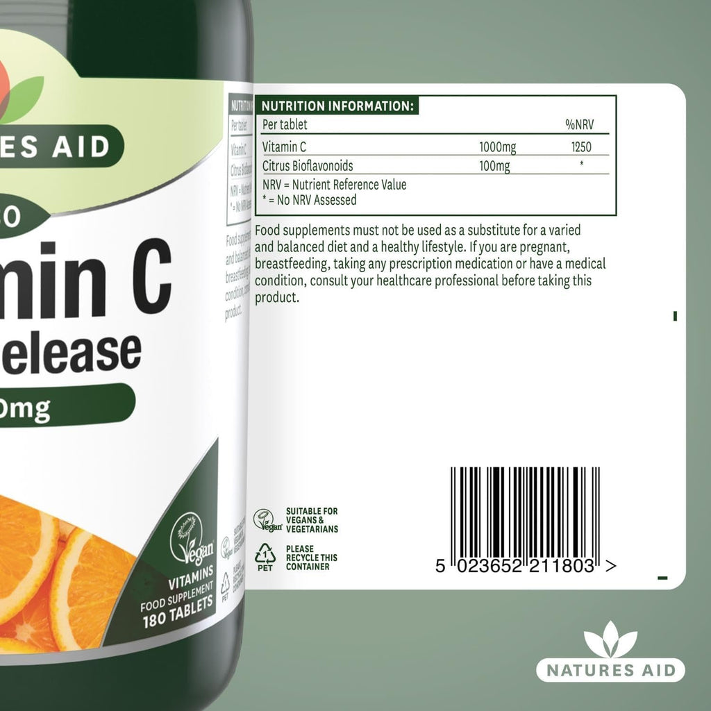 Natures Aid Vitamin C 1000mg Time Release _ 180 Tablets