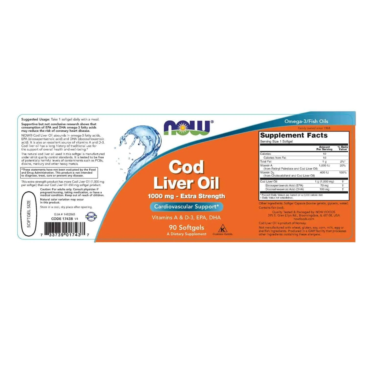 NOW FOODS Cod Liver Oil Extra Strength 1,000 mg Softgels