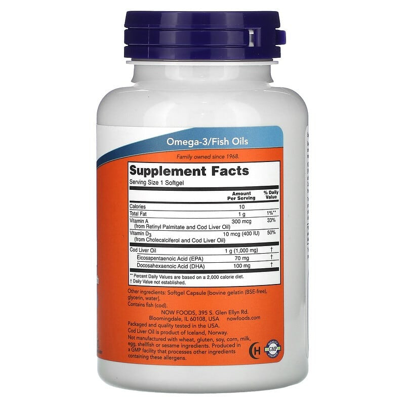 NOW FOODS Cod Liver Oil Extra Strength 1,000 mg Softgels