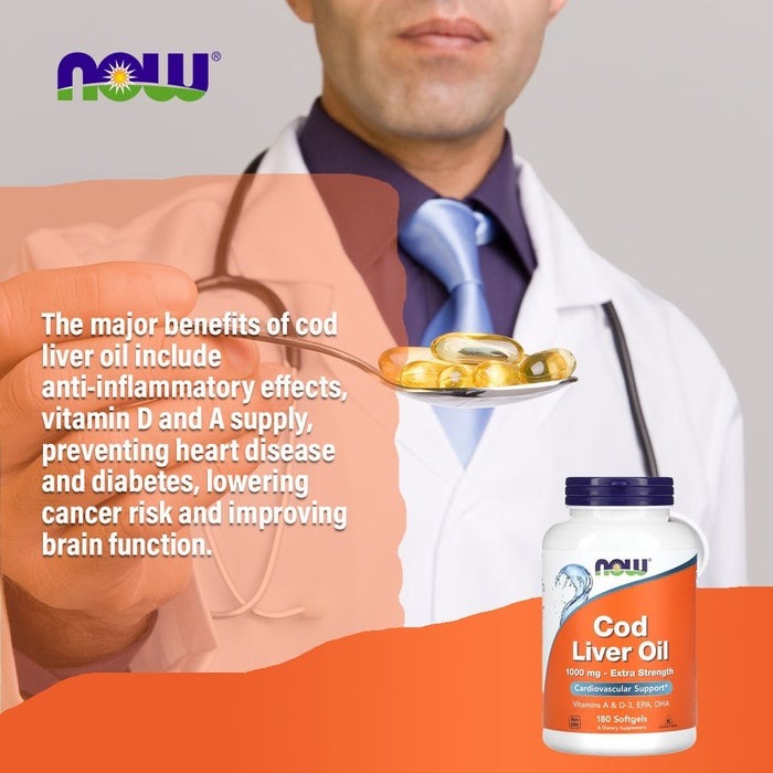 NOW FOODS Cod Liver Oil Extra Strength 1,000 mg Softgels