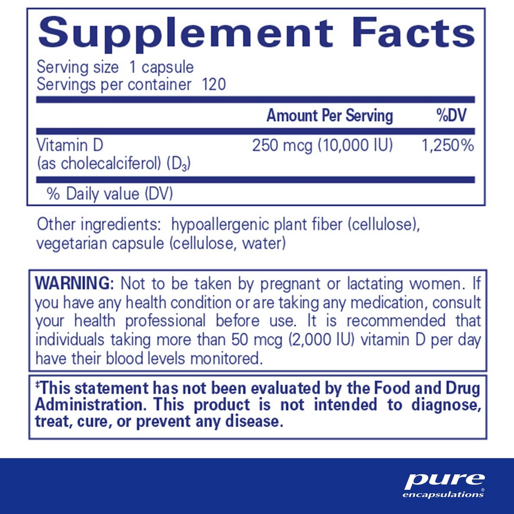 Pure Encapsulations Vitamin D3 250 mcg 10,000 IU _ 120  Capsules