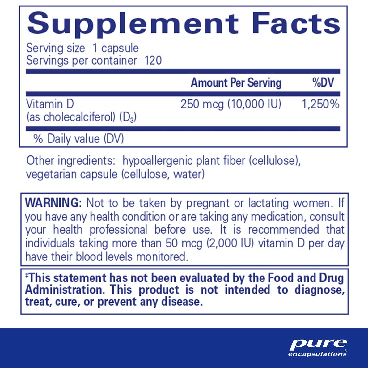 Pure Encapsulations Vitamin D3 250 mcg 10,000 IU _ 120  Capsules