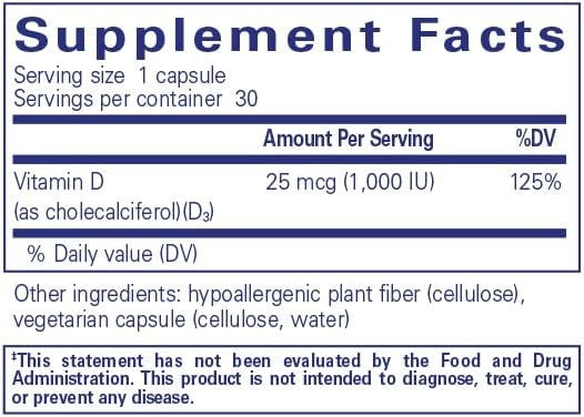 Pure Encapsulations Vitamin D3 25 mcg (1,000 IU) _ 250 Capsules