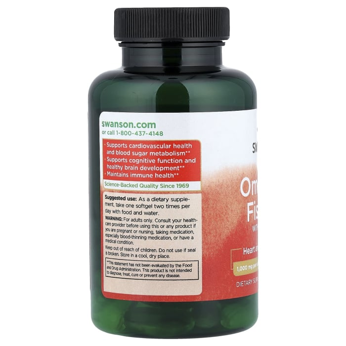 Swanson Omega-3 Fish Oil with Vitamin D, Lemon, 60 Softgels