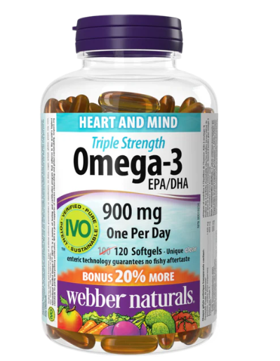 Webber Naturals Omega-3 Fish Oil 900mg Wild Caught Fish Softgels