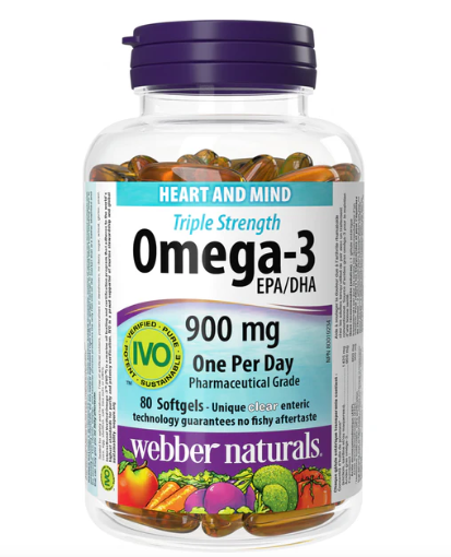 Webber Naturals Omega-3 Fish Oil 900mg Wild Caught Fish Softgels