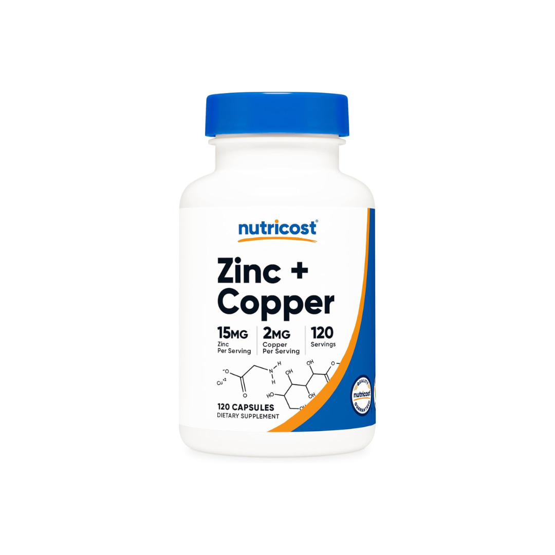 Nutricost Zinc + Copper Capsules -15MG Zinc + 2MG Copper Per Serving - 120 Capsules